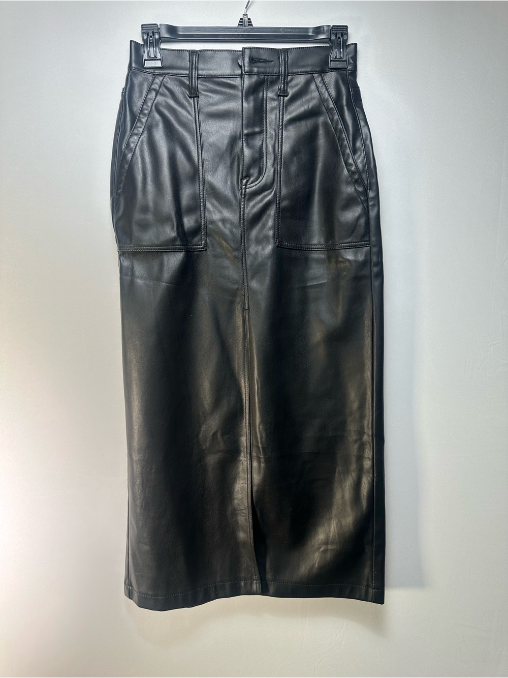 pistola Black Faux Leather Midi Skirt